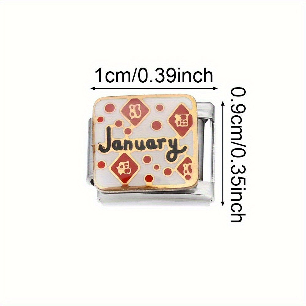 1pc 9x10mm Stainless Steel Month Theme Module Bead