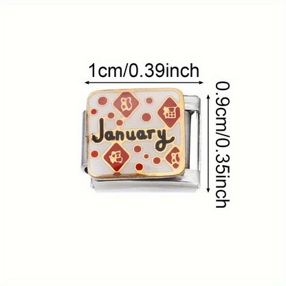 1pc 9x10mm Stainless Steel Month Theme Module Bead