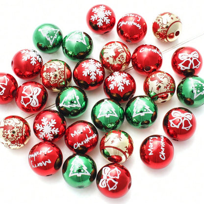 Golden Laser-Engraved Christmas Round Focal Beads, 10pcs