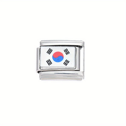 1pc 9x10mm Stainless Steel World Flag Module Charm Bead
