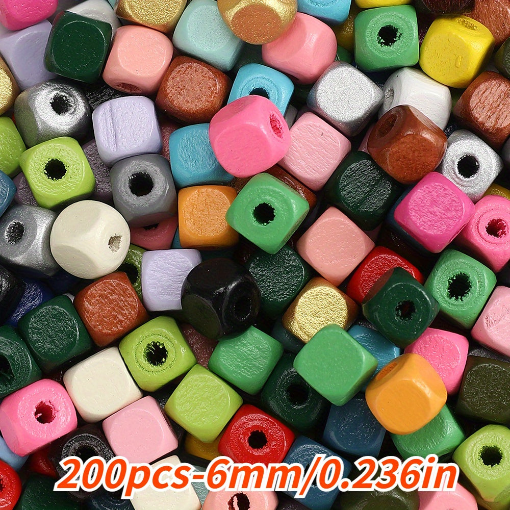 200pcs 6/8/10mm Square Wooden Beads