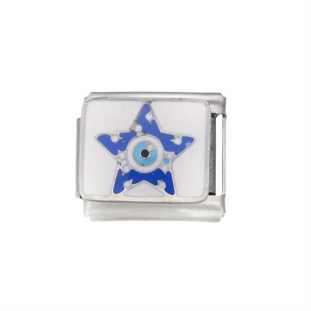 1pc 9x10mm Stainless Steel Evil Eye Module Charm Bead