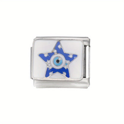 1pc 9x10mm Stainless Steel Evil Eye Module Charm Bead