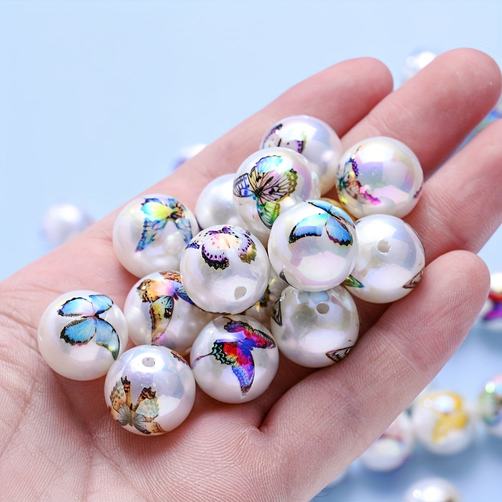 16mm Butterfly Print Shiny Round Beads