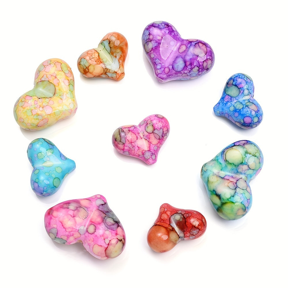 10/20pcs Colorful Smudging Heart Acrylic Beads