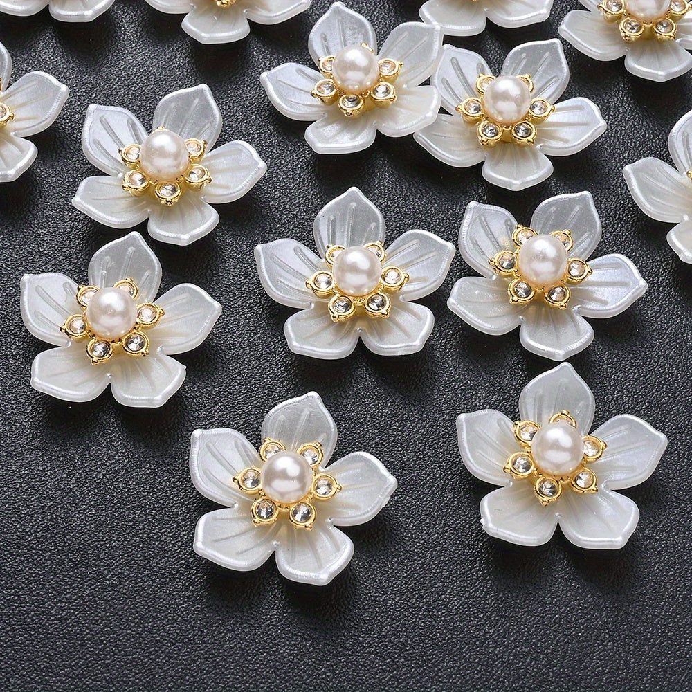 20/50pcs White Imitation Pearl Flower Flatback Beads