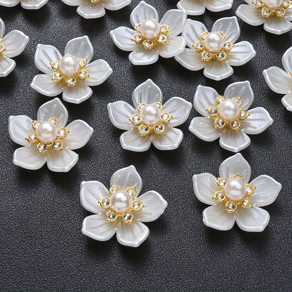 20/50pcs White Imitation Pearl Flower Flatback Beads