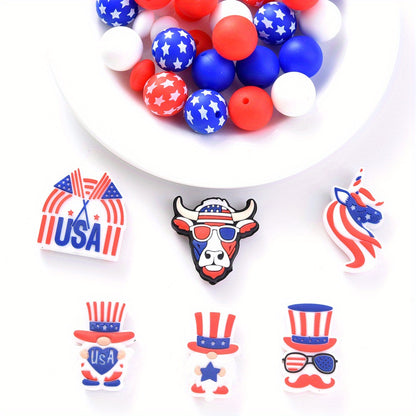 47pcs American Flag Silicone Focal Beads Set