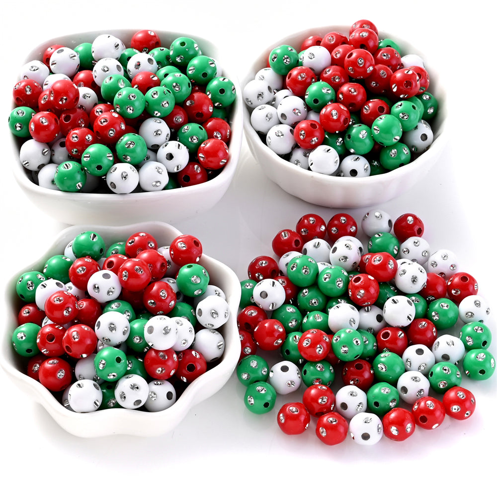 500/1000pcs Green & Red Acrylic Rhinestone Beads