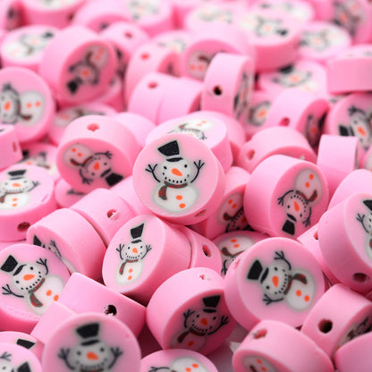 10mm Christmas Pattern Polymer Clay Spacer Beads, 50pcs