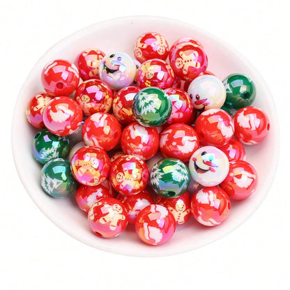 16mm Shiny UV Christmas Tree & Snowman Round Beads, 10pcs/Set